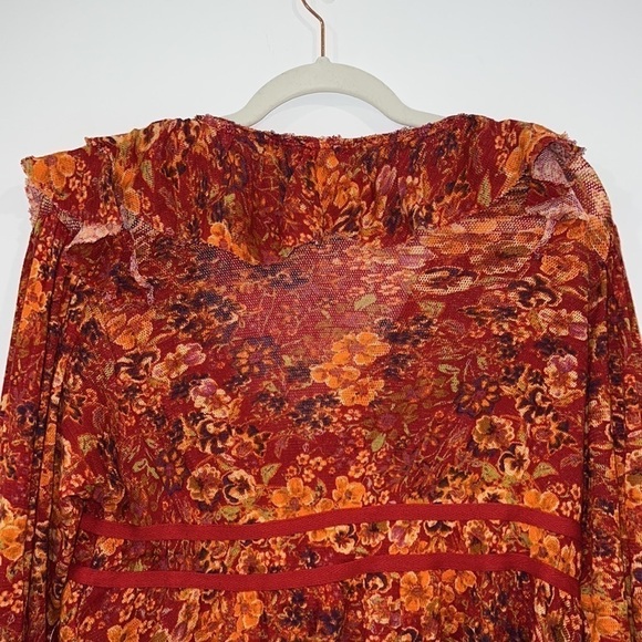 Free People Red Rudi Ruffle Long sleeves Bohemian top size Small - Picture 11 of 16